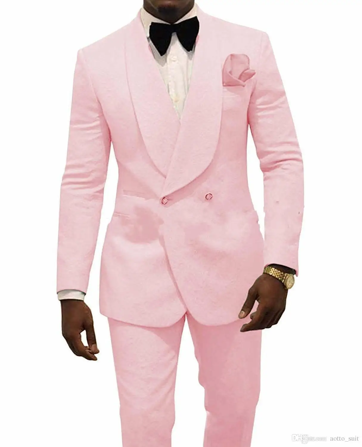 Фото Мужской облегающий костюм с цветочным принтом розовый двубортный Свадебный для