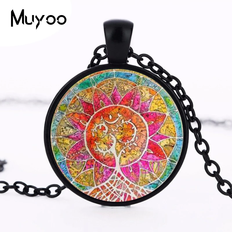 Ювелирные изделия Mandala om дерево жизни кабошон стеклянная тибетская круглая цепь