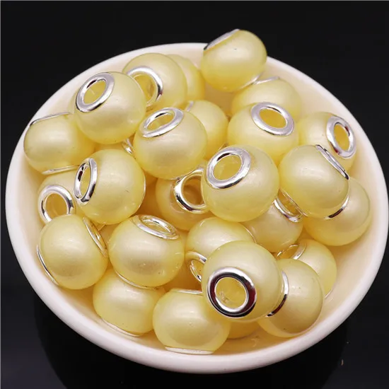 Big Light yellow 10 шт 16 мм большой круглой формы жемчужные Стеклянные европейские бусины для самостоятельного изготовления ювелирных изделий цепочка Ожерелье Большое отверстие бисера fit Pandora браслет - Цвет: Big Light yellow