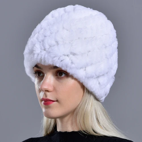 

Rabbit Winter Fur Hat For Women Russian Real Fur Knitted Cap Headgea Winter Warm Beanie Hats 2019 Fashion Brand LQ11279