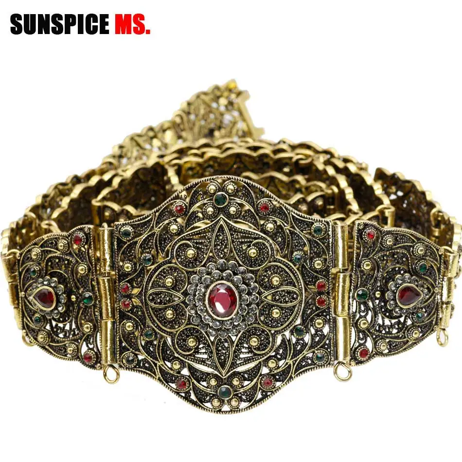 belt436red SUNSPICE-MS, античный, золотой цвет, металлический пояс на талию для женщин, кафтан, пояс, Марокко, свадебные украшения для тела, регулируемая длина, цепочка - Окраска металла: belt436red
