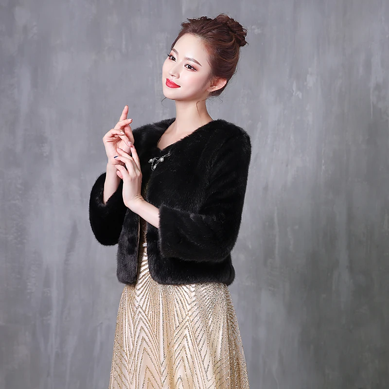2019 Women Black Bridal Wraps Shawls Long Sleeve Wedding Bolero Warm Faux Fur Winter Accessories | Свадьбы и торжества