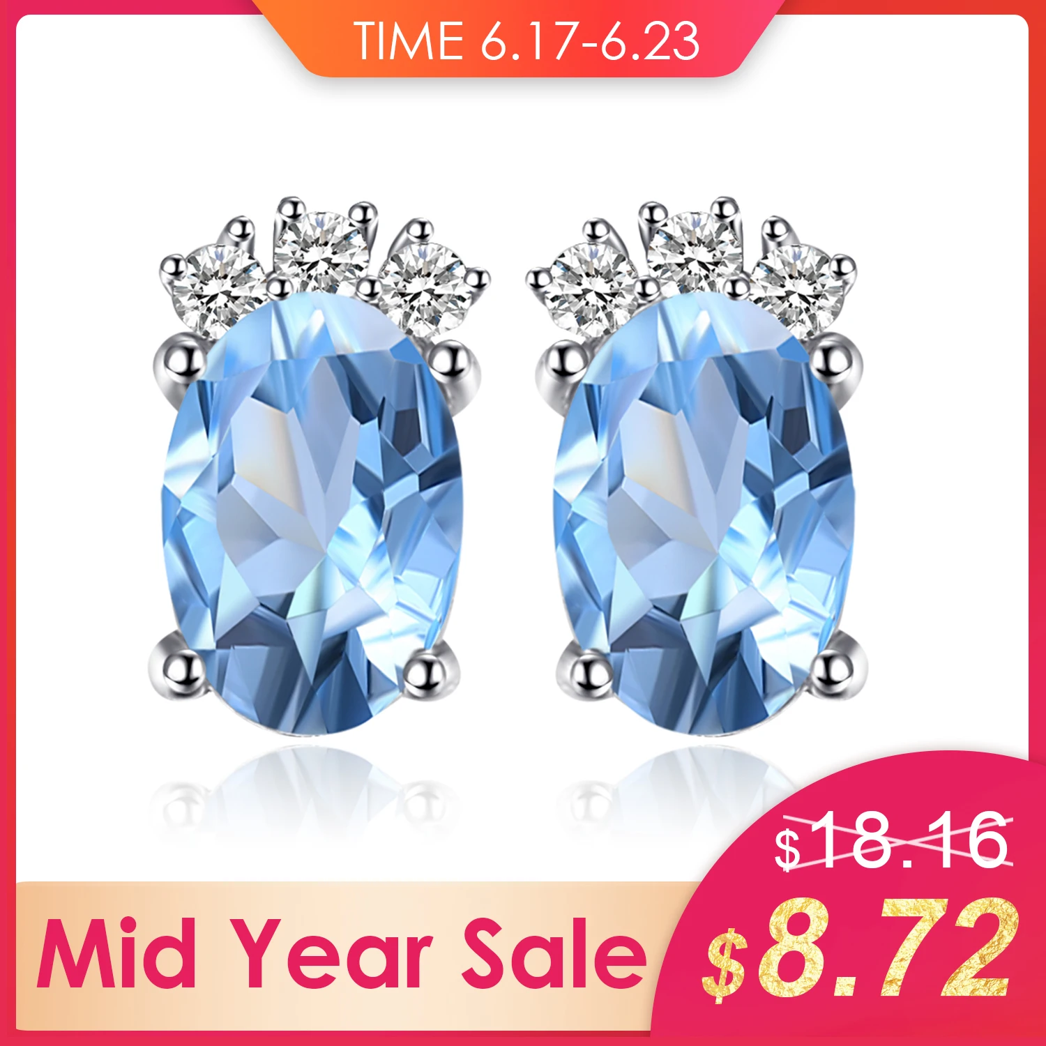 Jewelrypalace классический 1ct овальный Природный Голубой топаз Серьги гвоздики Твердые