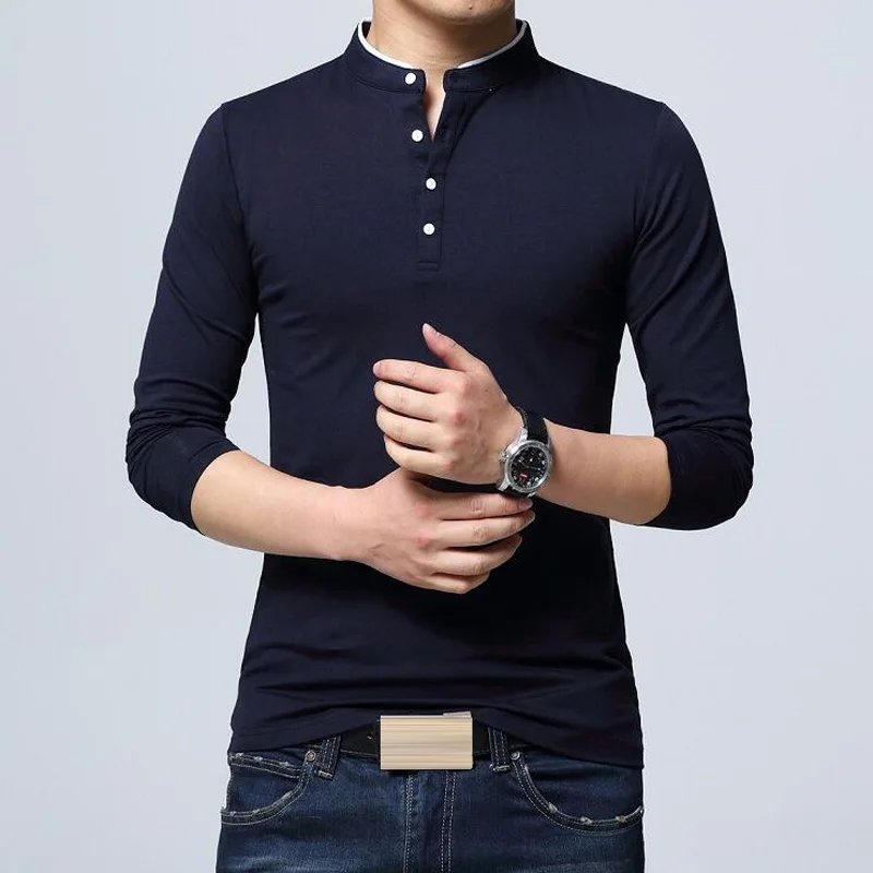 Мужская футболка с длинным рукавом и воротником стойкой размеры до 5XL|new men polo