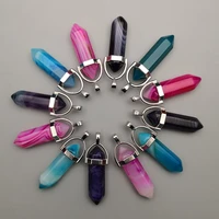 fashion natural stone mixed onyx alloy crystal trendy pendants necklaces for making jewelry charm point diy pendant 12pcslot
