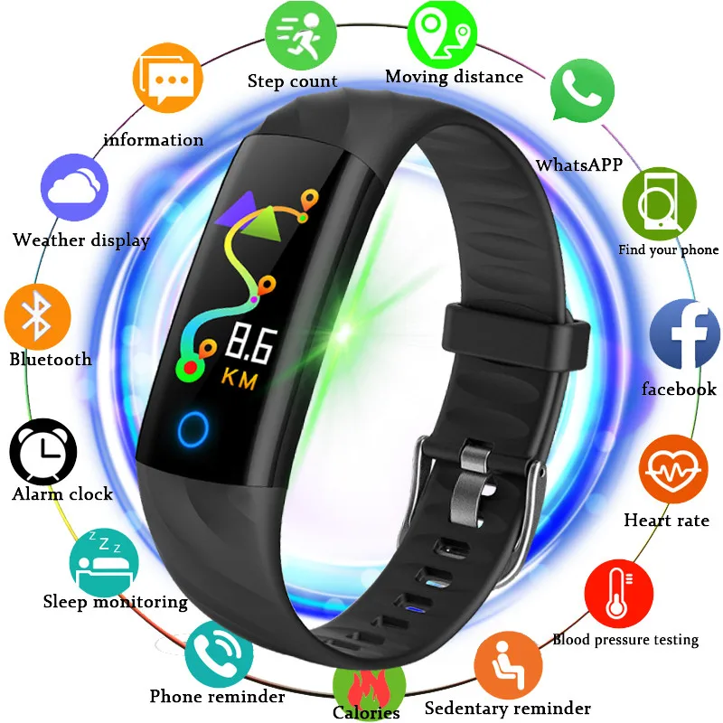 Smart Band Ip68 Waterproof Wristband Bracelet Bluetooth Blood Pressure Heart Fitness Tracker Color Screen | Электроника