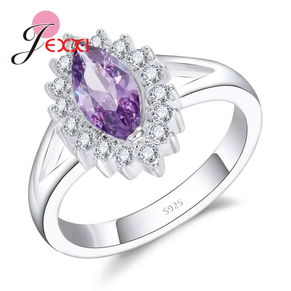 

Fashion Engagement Brand Rings Bridal 925 Sterling Silver Purple&White CZ Flower Style Wedding Rings Lovers Best Gifts