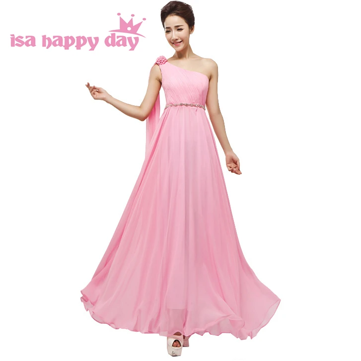

cheap light pink vestido de festa girl sexy bridesmaid one shoulder bridesmaids long dresses floor length dress gown H1796