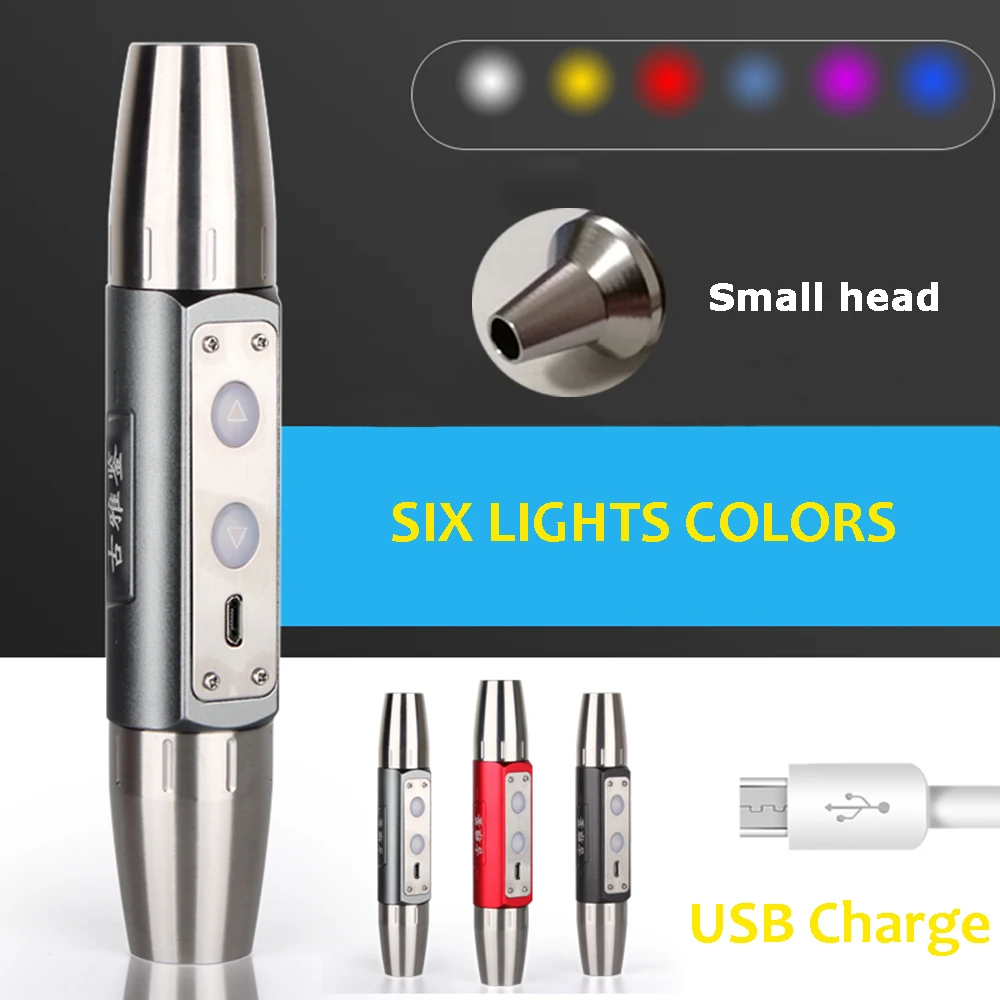 Шесть фонарей USB Перезаряжаемый Expert Jade фонарик с маленькой насадкой на голову, синий красный светодиодный фонарь с драгоценным камнем для ювелирных изделий, драгоценных камней