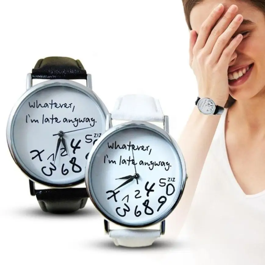 

TZ #501 Causal Watches For Womens Whatever I am Late Anyway Print Leather Alloy Quartz Wrist Watch