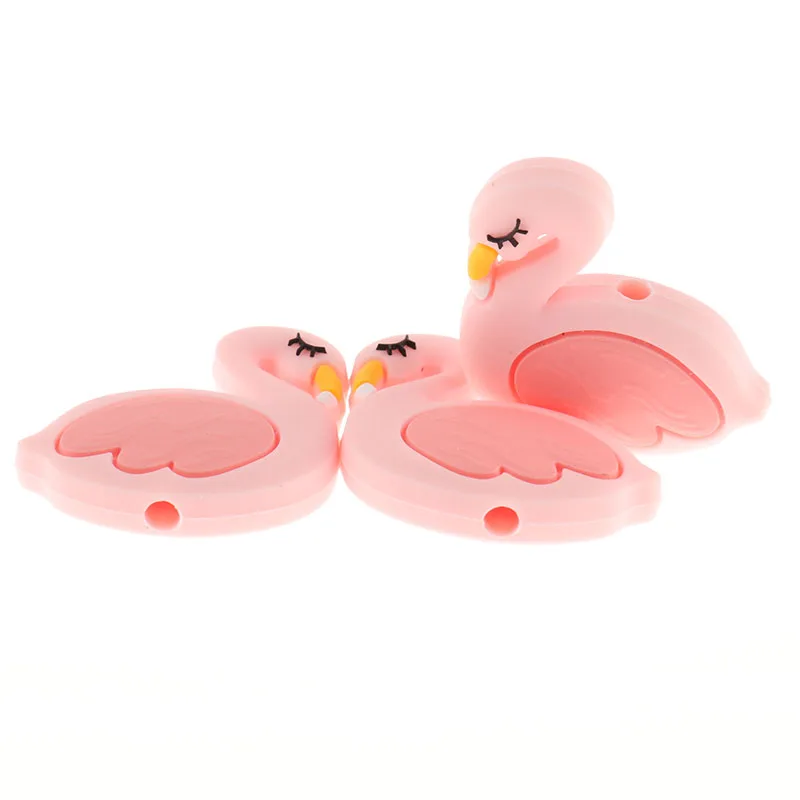 FKISBOX-Cuentas de Silicona para dentici&oacute;n de 20 piezas, collar de dentici&oacute;n de cisne masticable para beb&eacute;, Cuentas de flamenco, cadena de chupete artesanal, Cuentas de Silicona-2