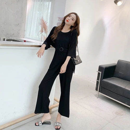 Женский трикотажный топ с рукавом три четверти и поясом летние темпераментные