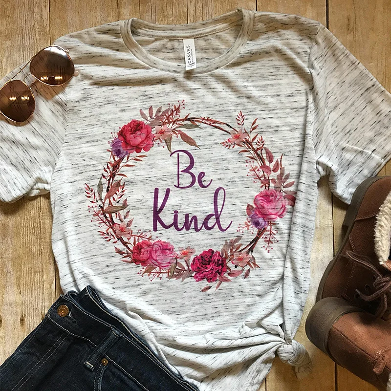 Женская футболка с надписью be kind flower fashion Повседневная принтом и графическим