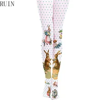 womens tights cute little rabbit printed harajuku lolita smooth and heat tech super stretch pantyhose leggings for girls love