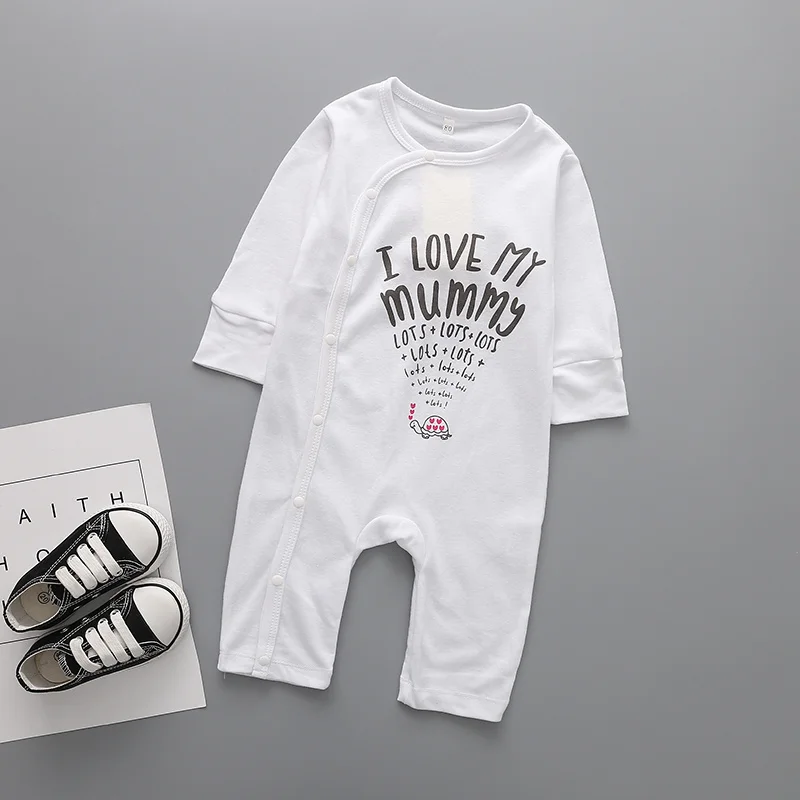 Белый LOVE DD& MM/детские комбинезоны для мальчиков, одежда для новорожденных, хлопковые комбинезоны с длинными рукавами и надписью «I Love My Mummy& Daddy» для маленьких девочек - Цвет: Белый