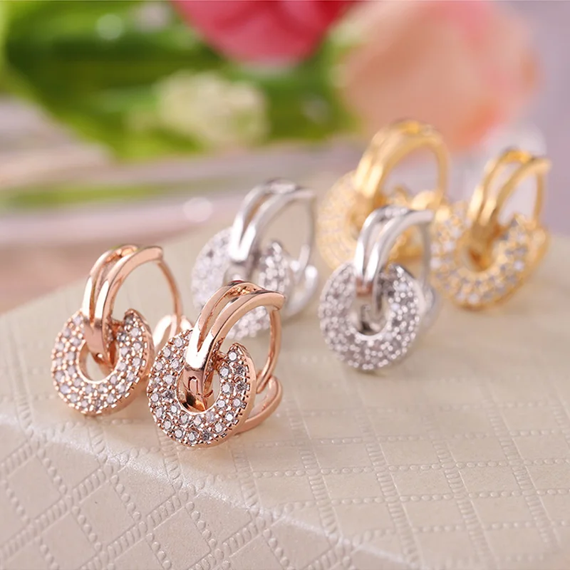 ANKA Gold Color Copper Earrings With Stones Cubic Zirconia Women's Earings New Design Jewelry For Birthday Party #132888 | Украшения и