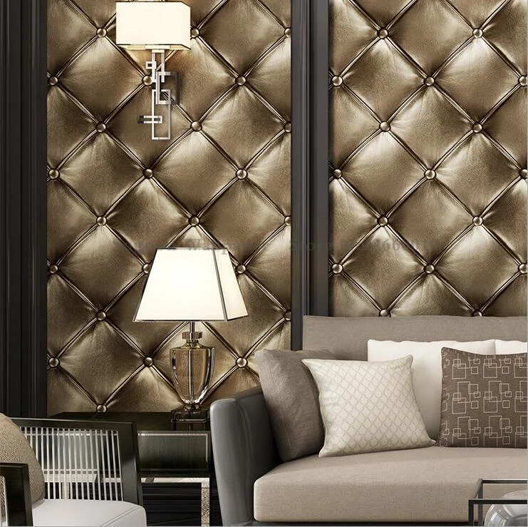 Роскошная 3D настенная бумага из искусственной кожи для стены гостиной кровати