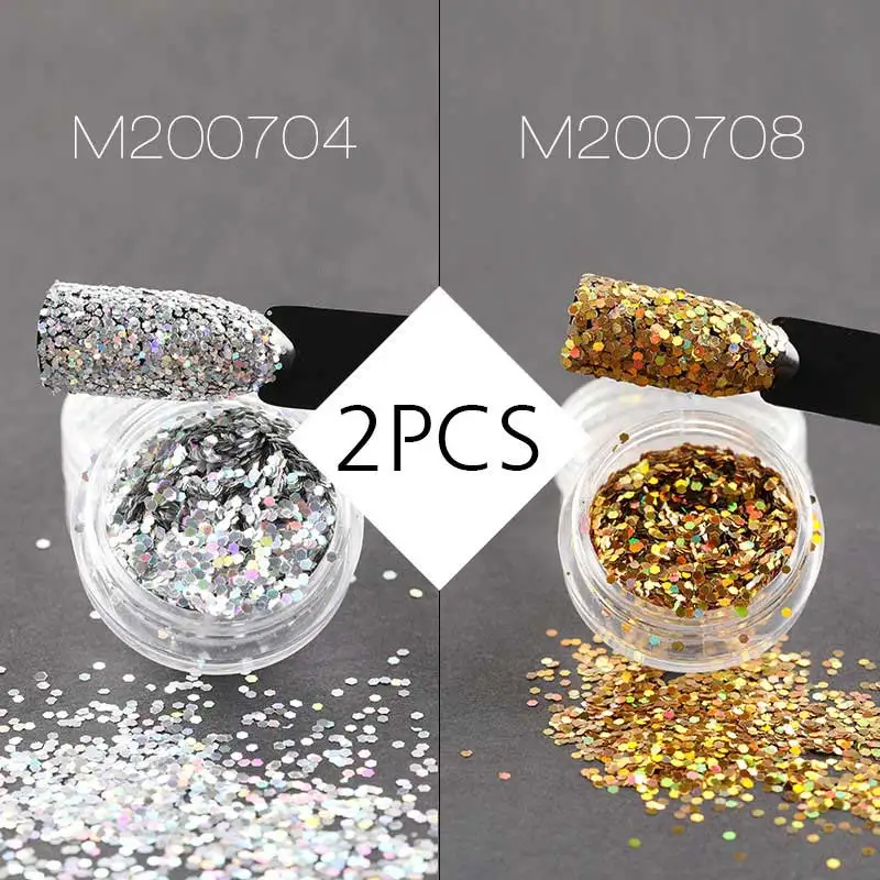2PCS-04 ROSALIND аксессуары для ногтей гель голографический лак хром пигмент светящаяся пудра с пайетками Блеск Маникюр блесток набор - Цвет: 2PCS-04