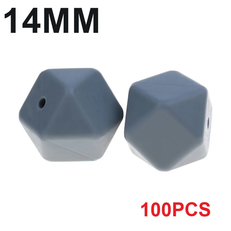 15 Dim Gray Fkisbox, Bpa бесплатно, 14 мм, 100 шт., силиконовые шестигранные бусины, детские жевательные прорезыватели, прорезыватели, ожерелье, соска, цепочка, сделай сам, подарок для малышей - Цвет: 15 Dim Gray