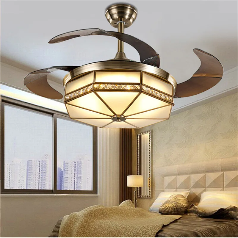 

Ceiling Fans Lamp LED 42 inch Copper Frequency conversion motor Traditional ceiling fan light dimmer Remote control 110-220V