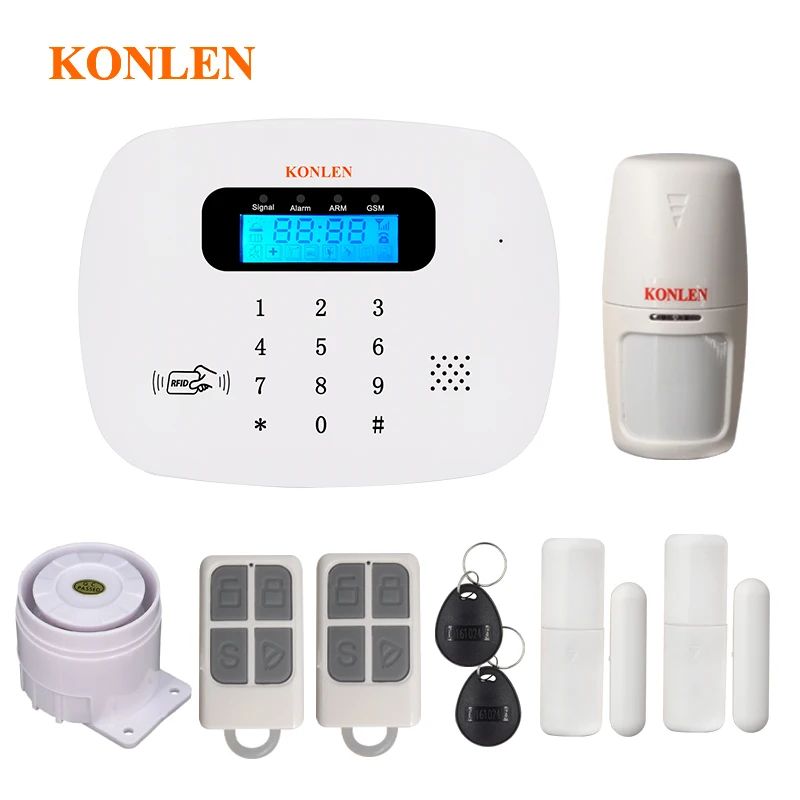 Package B KONLEN Voice RFID Gsm домашняя охранная SMS сигнализация Беспроводная Проводная охранная панель Русский Испанский приложение дистанционное управление - Цвет: Package B