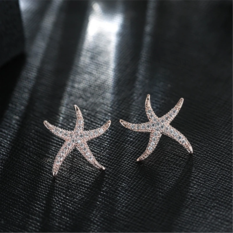 

Exquisite Starfish Zircon 925 Sterling Silver Temperament Not Allergy Sweet Personality Trendy Female Stud Earrings SEA211