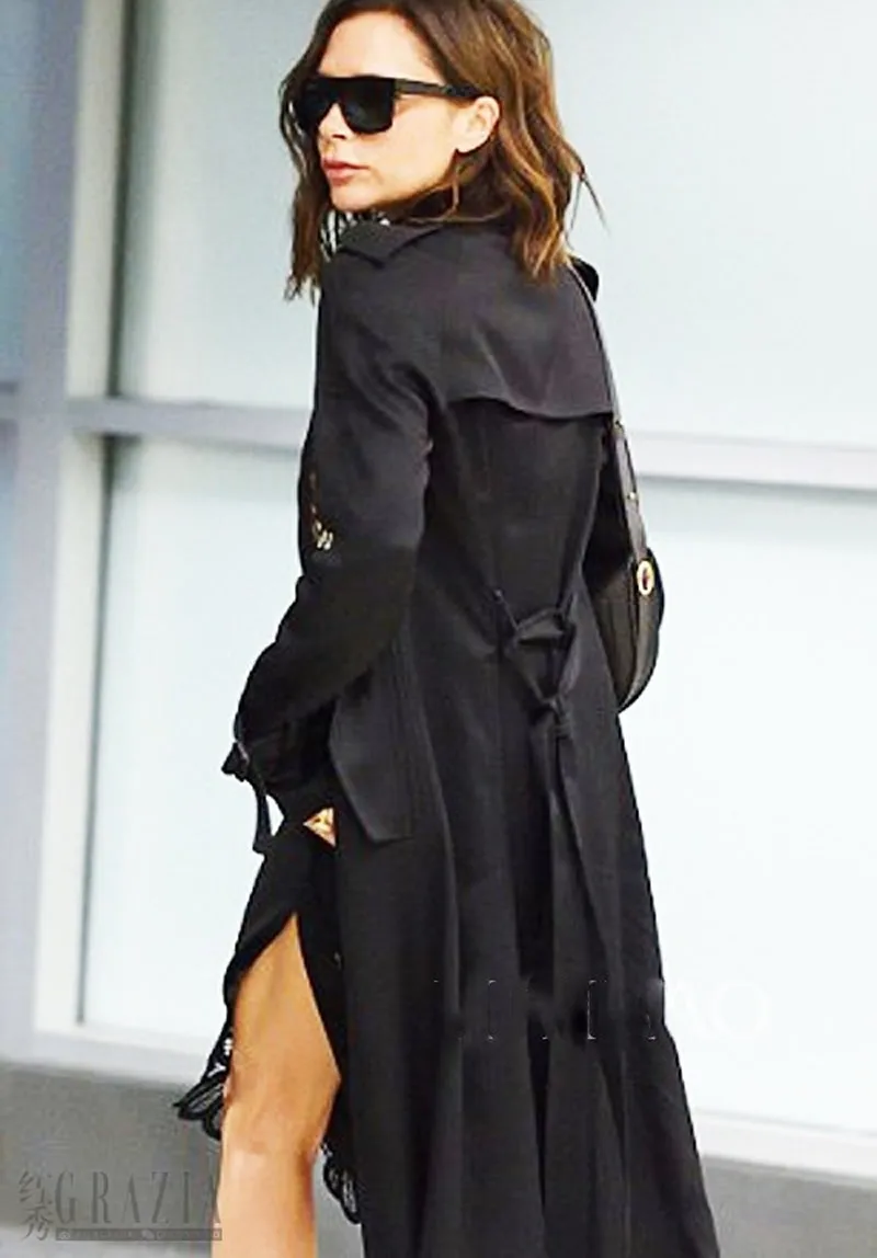 Женский двубортный плащ с поясом пальто отложным воротником и длинным рукавом в