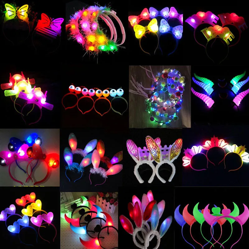 5PC/LOT Christmas LED Flashing Glow Headband Women Girls Crown Heart Light Up Hairbands Hair Accessories Party Supplies|Сверкающие