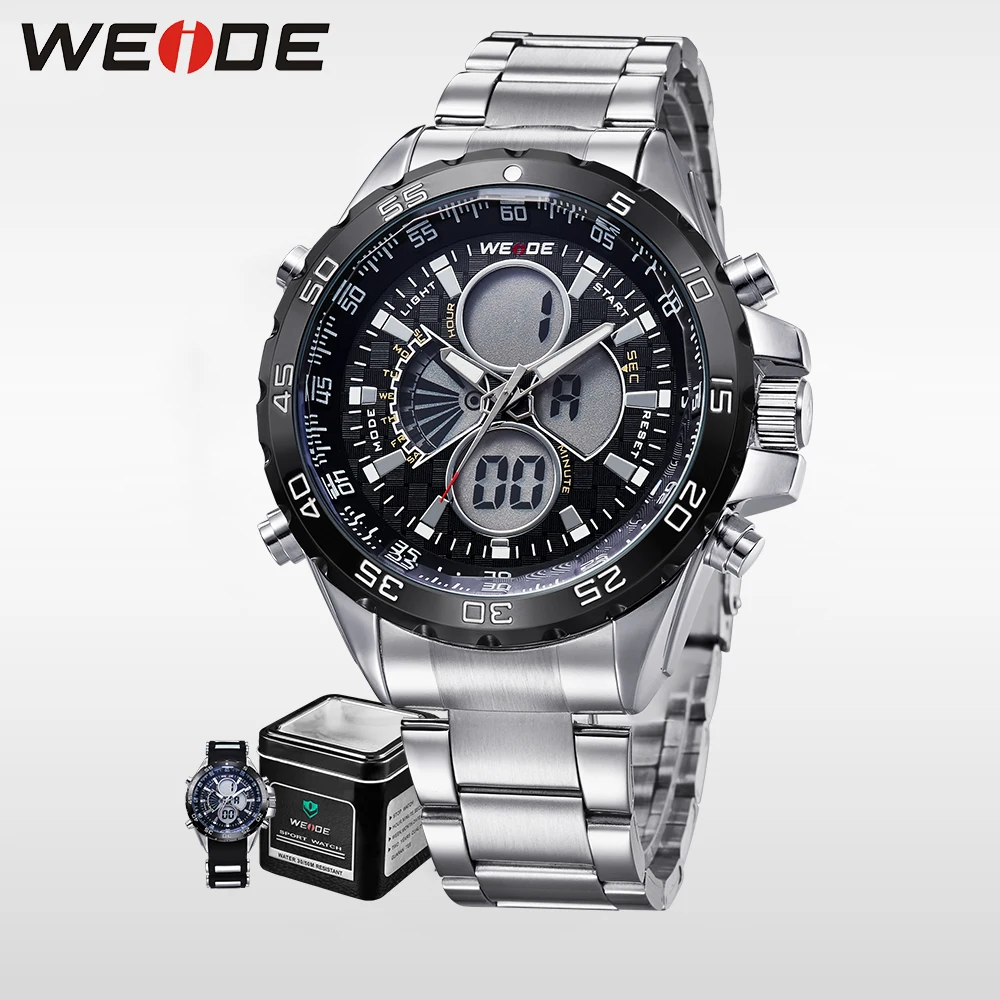 WEIDE натуральная кварцевые часы из нержавеющей стали Аналоговый Цифровой
