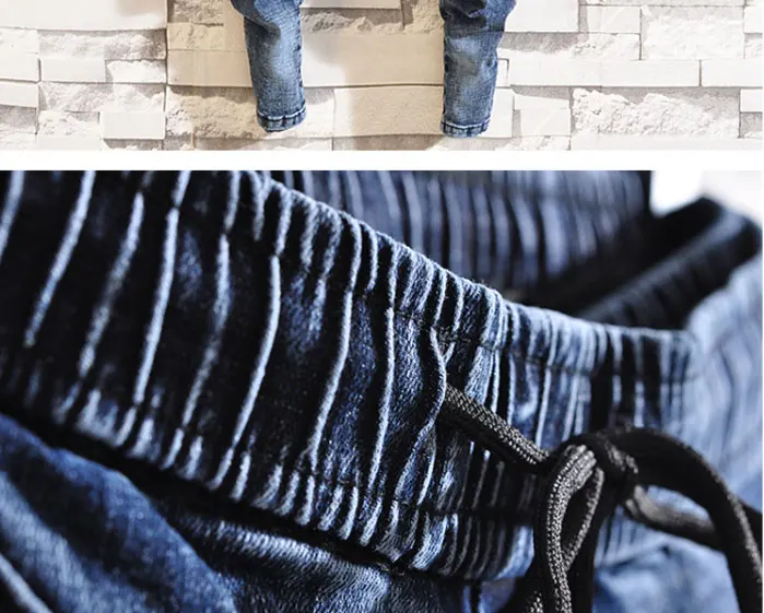 Idopy Spring New Men's Elastic Jeans Fashion Casual Hip Hop Loose Denim Jeans Black Blue Trousers Harem Pants Denim Joggers