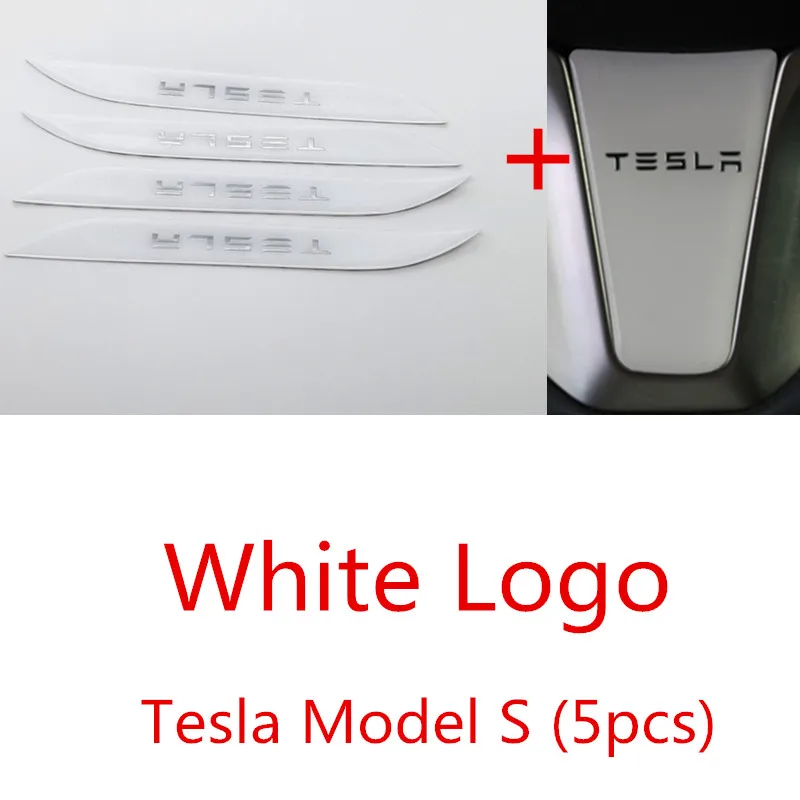 White Logo(5pcs) Тесла модель S дверная ручка Обёрточная бумага набор цветной чехол наклейки дверная ручка 3D PU наклейка для Tesla модель S - Название цвета: White Logo(5pcs)