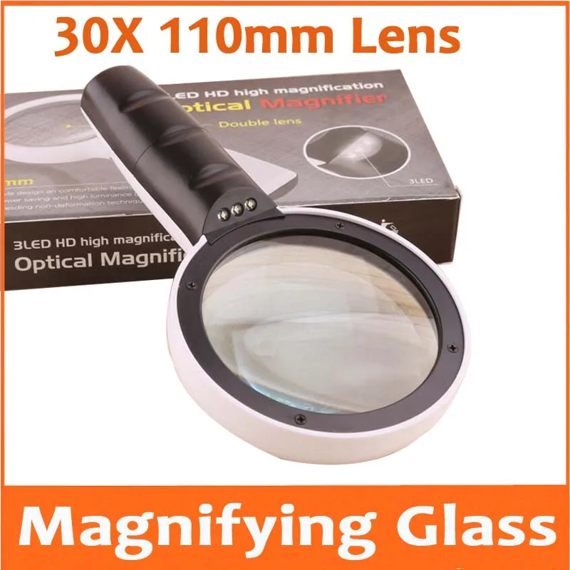 

30X Gift LED Reading Magnifier Magnifying Glass Illuminated Household Handheld Office Loupe with Lamps for Children Students