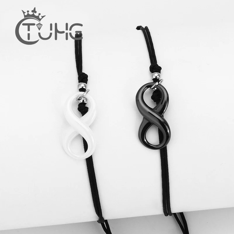 Новая мода Персонализированная Бесконечность 8 символ женский браслет цепь черный белый керамика любовь, бесконечность, браслет цена