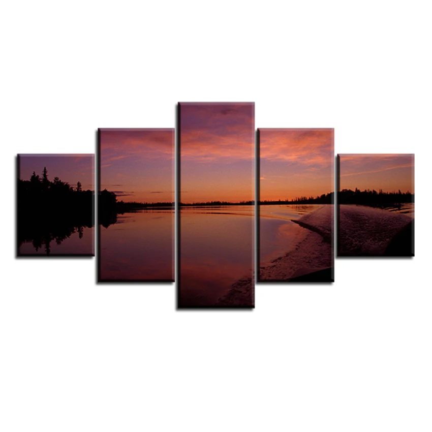 

5 pc Set sunset-purple-sunset NO FRAME Oil Painting Canvas Prints Wall Art Pictures For Living Room Decorations