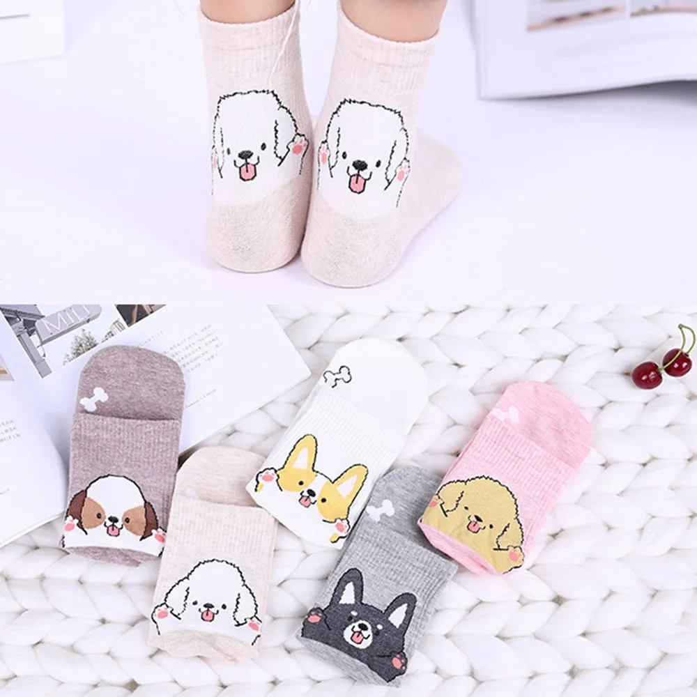Модные мягкие удобные женские хлопковые носки с изображением собаки из