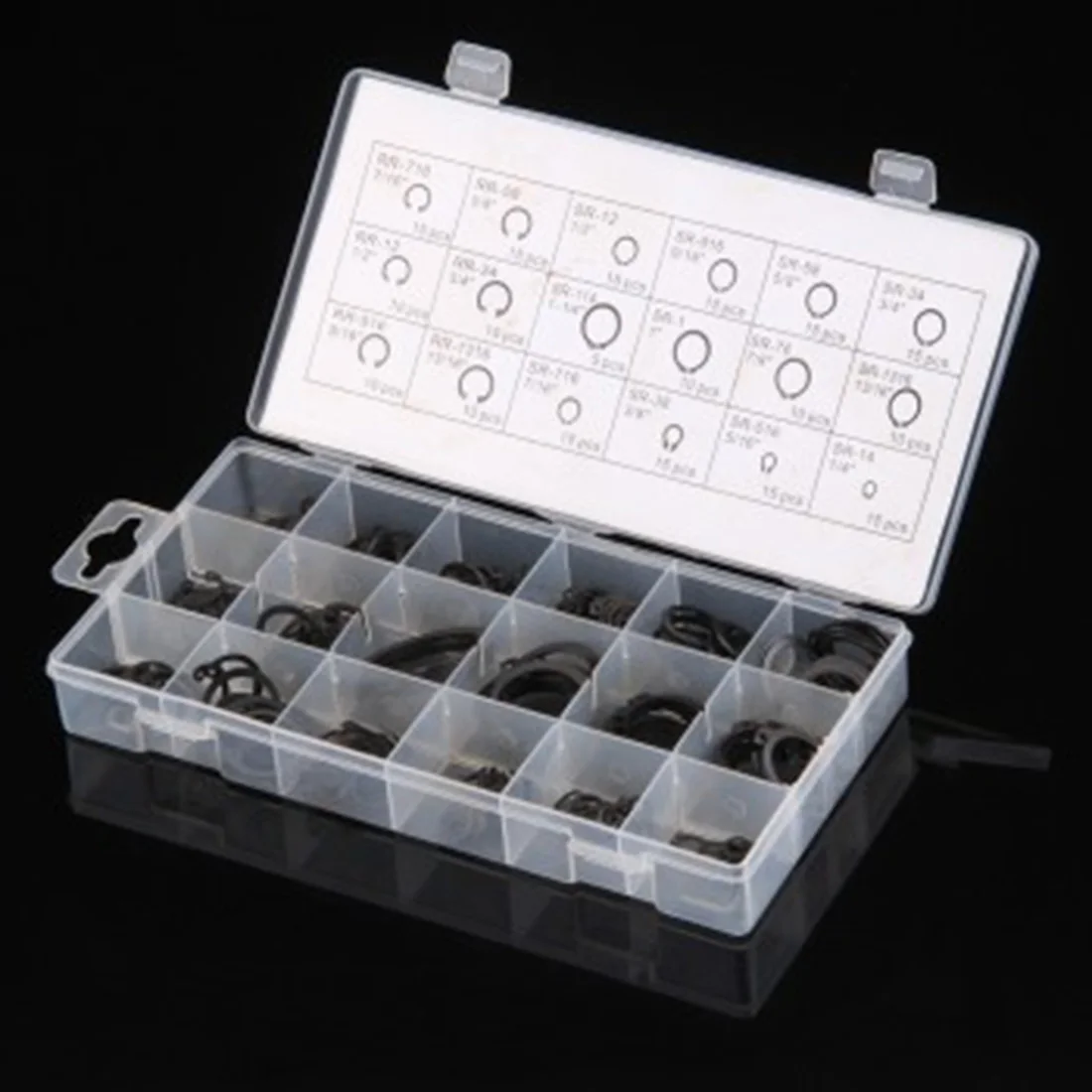 

Dwtreetali High Quality 225Pcs/set Metal Internal Circlip Snap Ring Black Assortment Set With Box