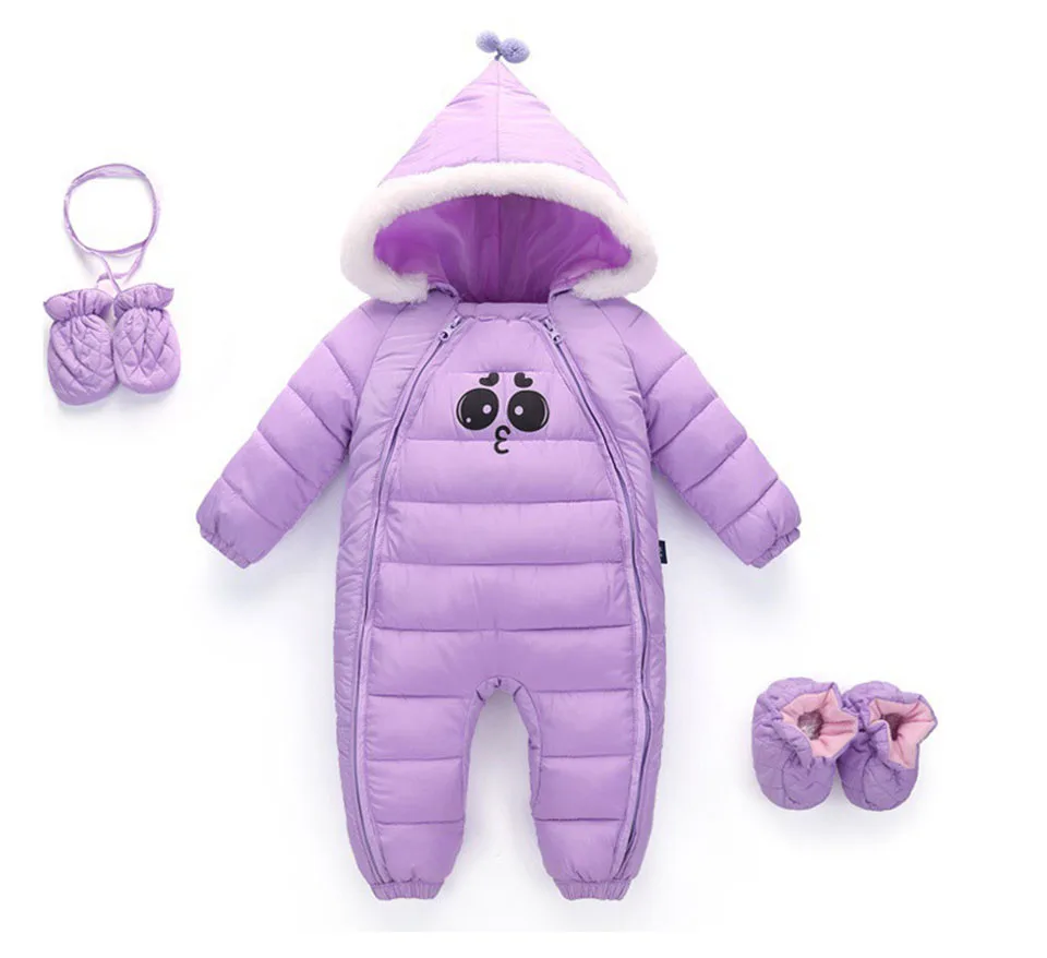Фиолетовый Комбинезоны для новорожденных девочек и мальчиков, зимний теплый комбинезон с капюшоном для малышей, детская верхняя одежда, зимний комбинезон для маленьких мальчиков, Плотная хлопковая одежда - Цвет: Фиолетовый