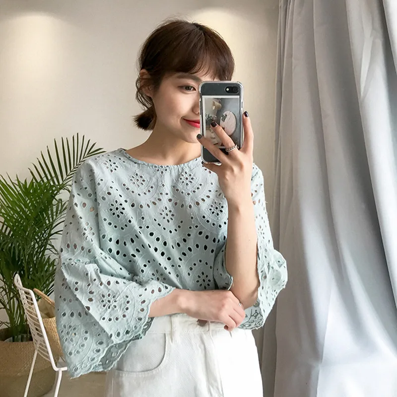 2 цвета 2017 летние корейские милые стильные открытые кружевные рубашки с
