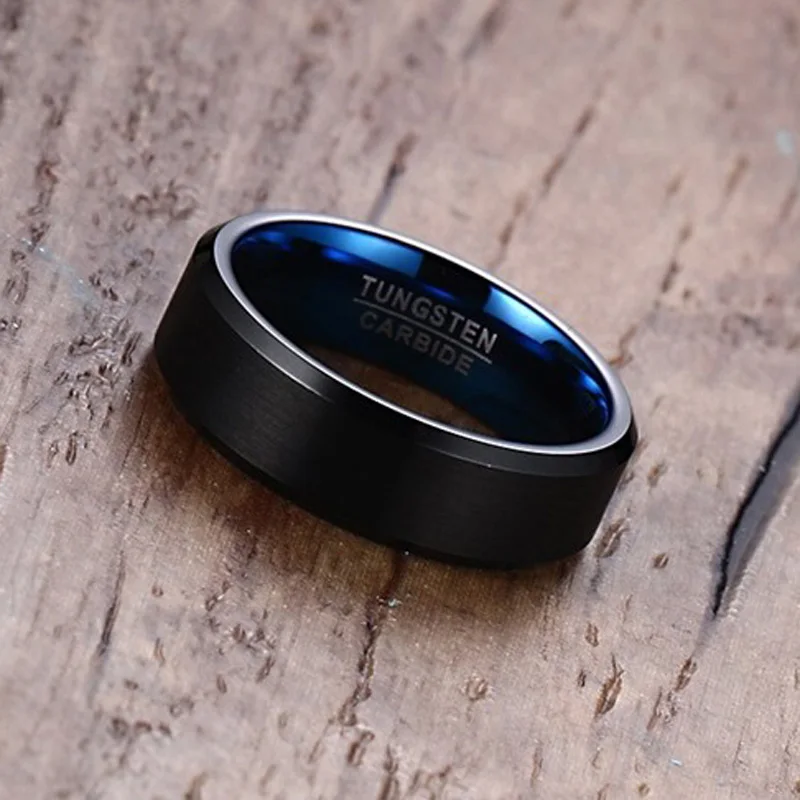 Мужское свадебное черное вольфрамовое кольцо 6 мм матовая отделка полированная