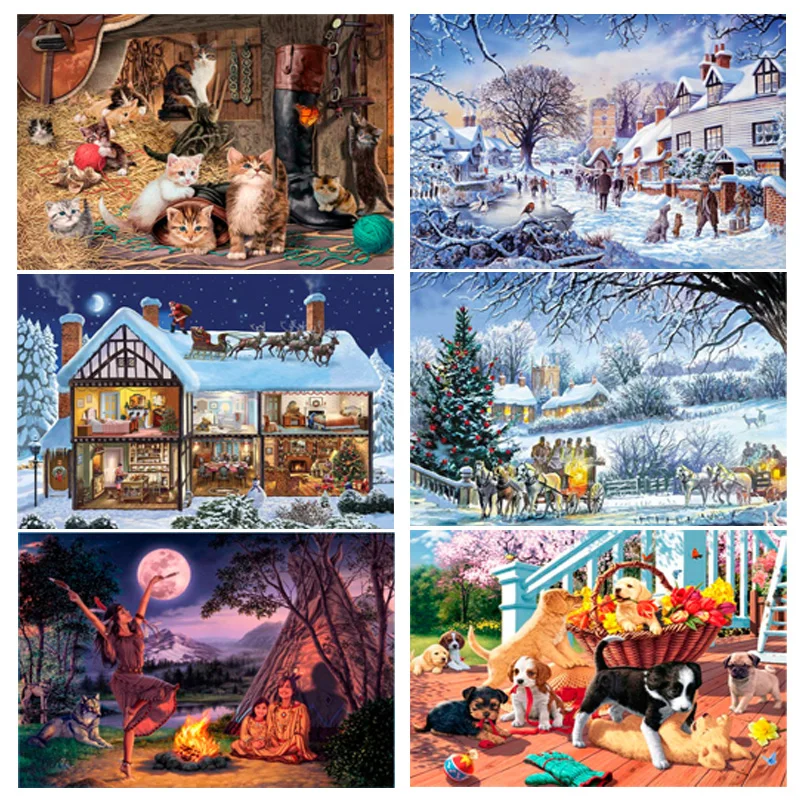 Полноразмерная Алмазная 5D Вышивка сделай сам с изображением снежного домика