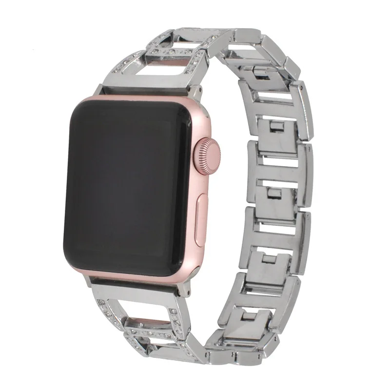 Подходит для Apple Watch ремешок из нержавеющей стали трапециевидный стразы