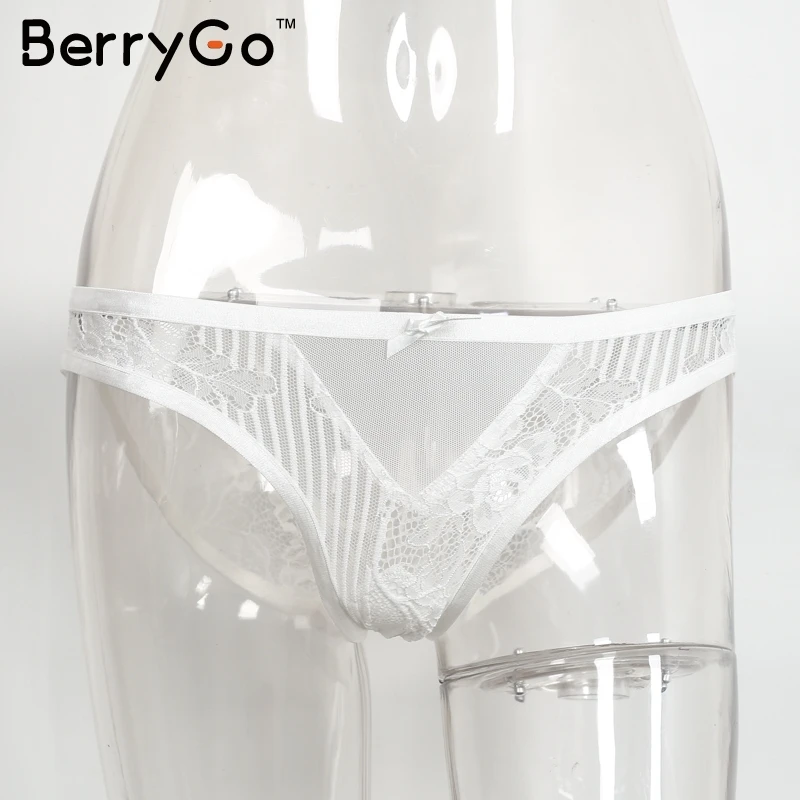 BerryGo, черные кружевные трусики, женские трусики сексуальное женское нижнее белье, женское нижнее белье, прозрачное Сетчатое белье, низкая талия, стринги, трусы - Цвет: Белый