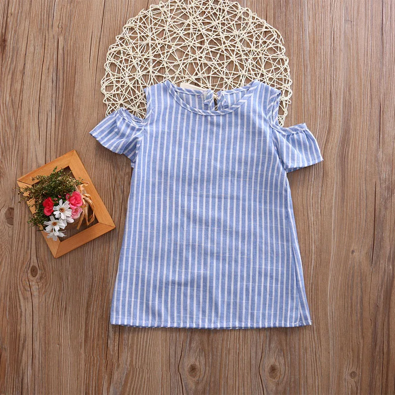 2017 Newborn Toddler Baby Girls Lovely Casual Bow Striped Blue Knee-Length Princess Dress Outfit Summer Party Clothes 2-7Y | Детская