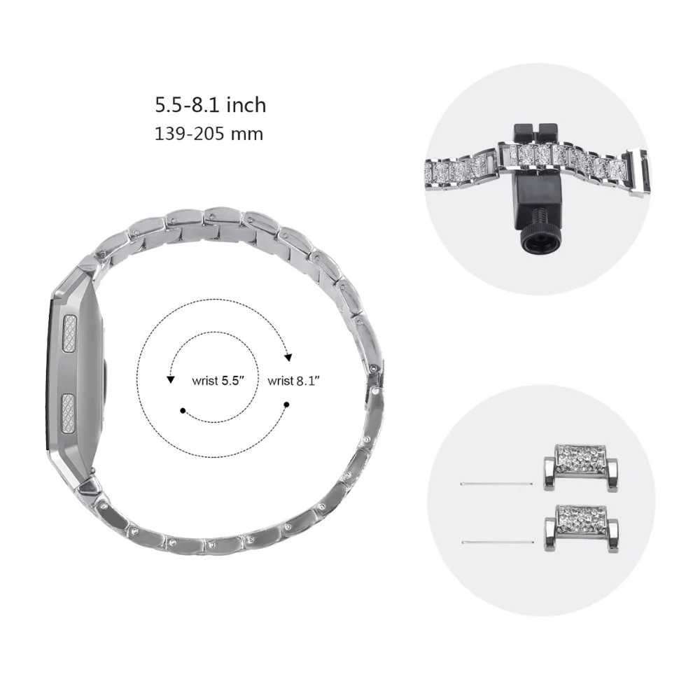 Metal Bands for Fitbit Ionic Replacement Band stainless steel with Rhinestone Bling Adjustable Bracelet | Электроника