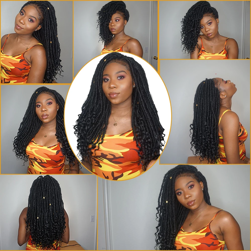 Шелковистые пряди мягкий Faux locs Curly синтетические косички для наращивания волос накладные волосы на крючке, эффектом деграде(переход от темного к косы богиня прическа
