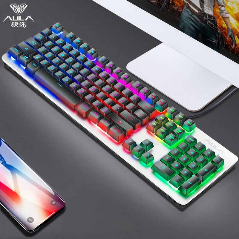 AULA F2212 Водонепроницаемая игровая клавиатура с подсветкой 104 клавиш имитация