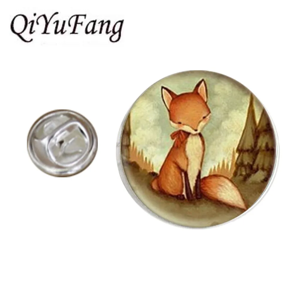 QiYuFang 2018 Fox Reading Watercolor Forest Stainless Steel Glass Butterfly Brooch Pins Dome Jewelry Handmade Wedding | Украшения и