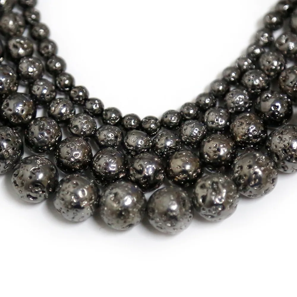 Round 4 6 8 10mm Natural Stone Black Lava Hematite Loose Beads for women DIY Necklace Bracelet Jewelry Making Accessories | Украшения и