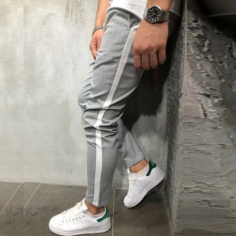 Мужские лодыжки брюки уличная сторона полосы клетчатые случайные Slim Fit