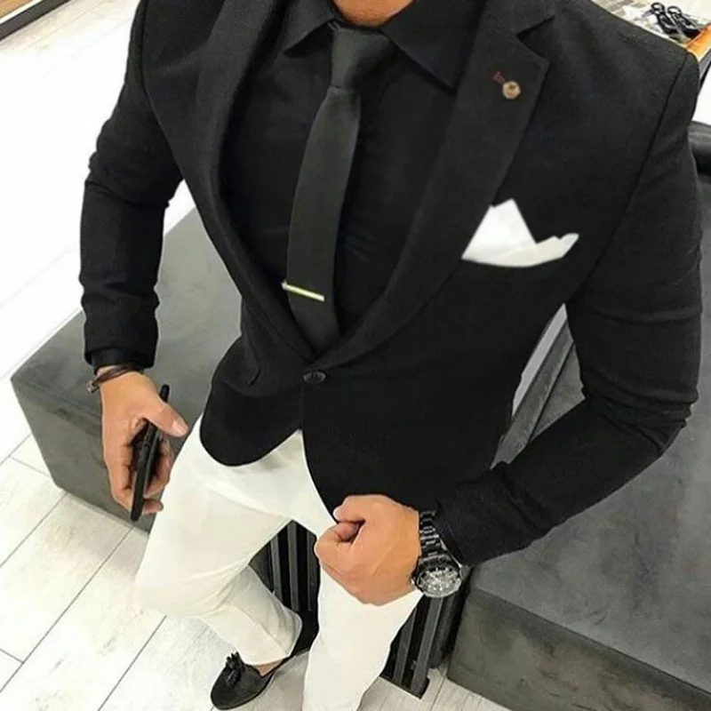 Черный костюм Homme последние конструкции пальто брюки Терно Masculino Slim Fit Для мужчин Нарядные Костюмы для свадьбы пиджаки смокинг для жениха комплект из 2 частей